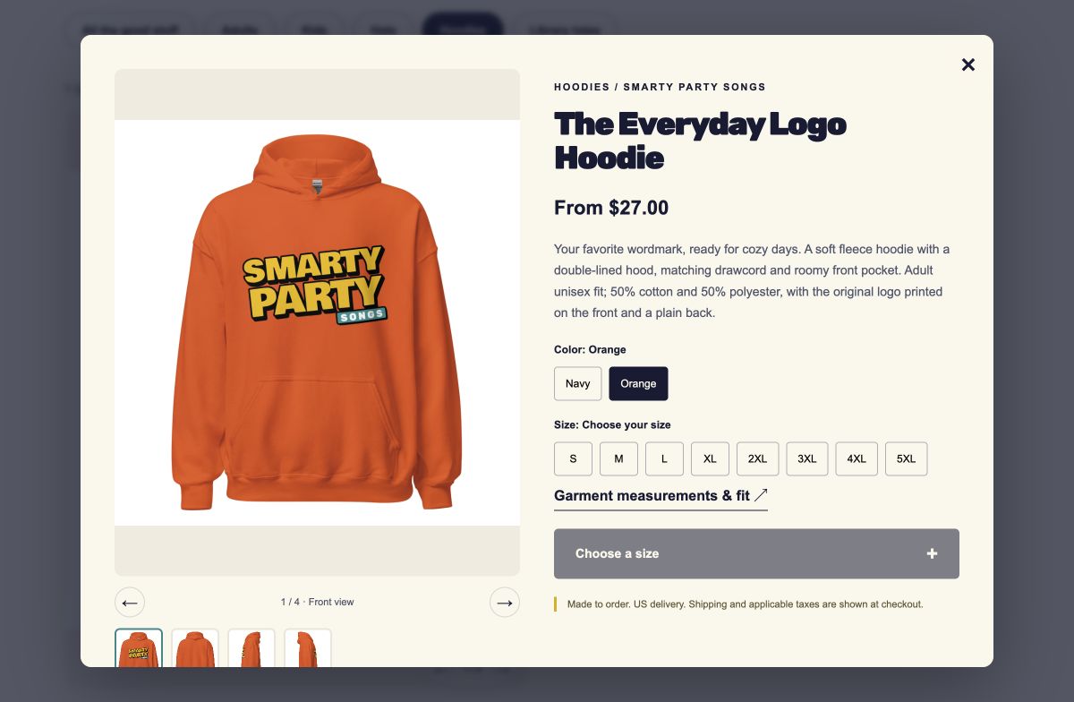 Live orange hoodie with color and size choices